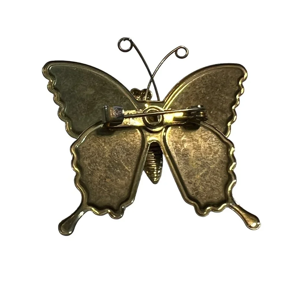 Vintage Butterfly Brooch Blue Pink Enamel and Glitter‎ Pin